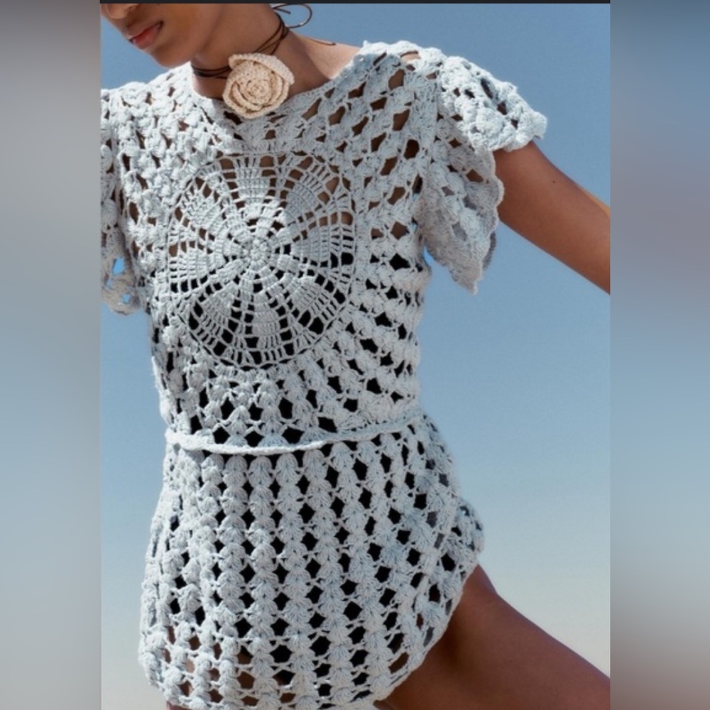 Zara Crochet Short Sleeve top/swim cover-up